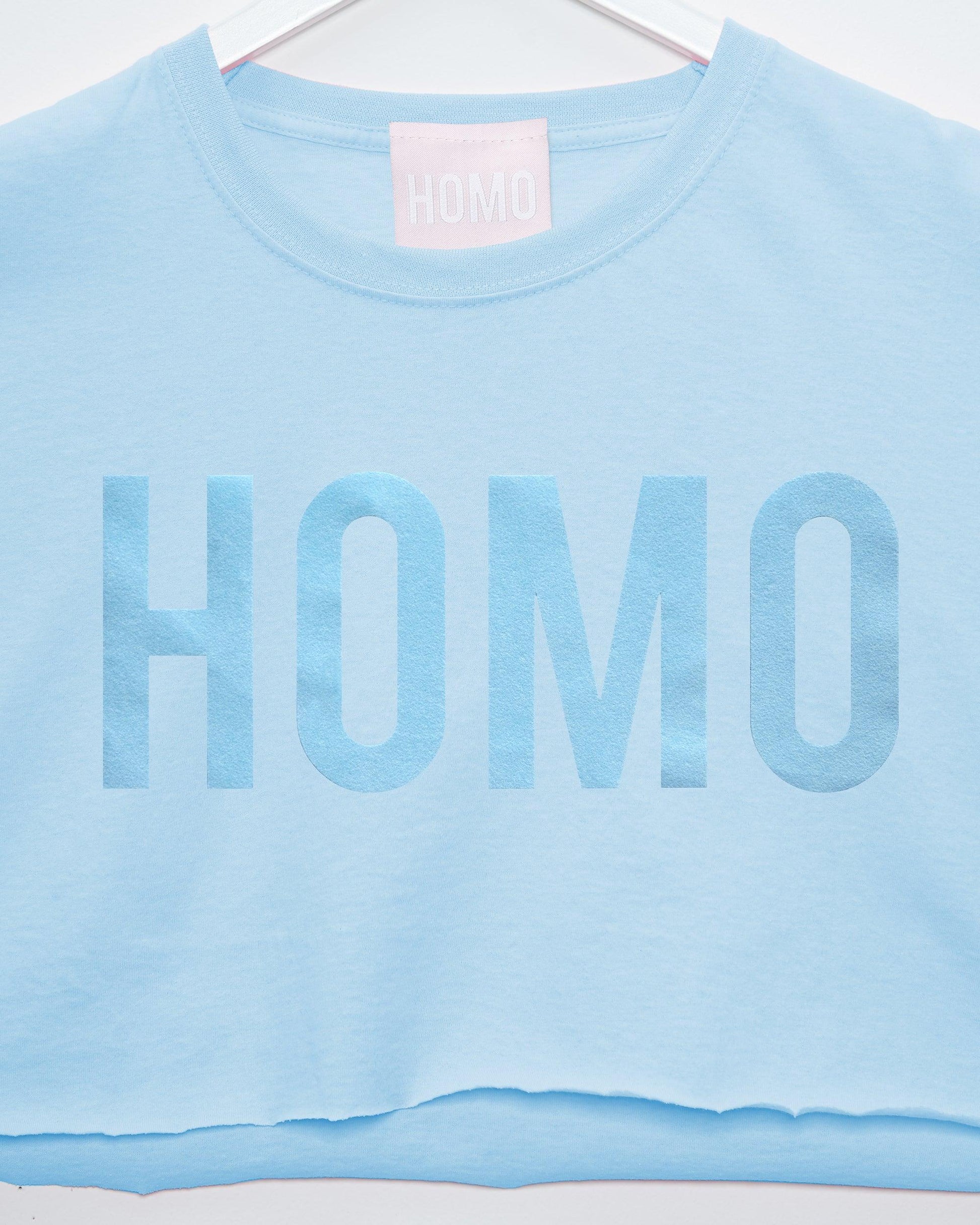 HOMO flock print light blue - crop top - HOMOLONDON