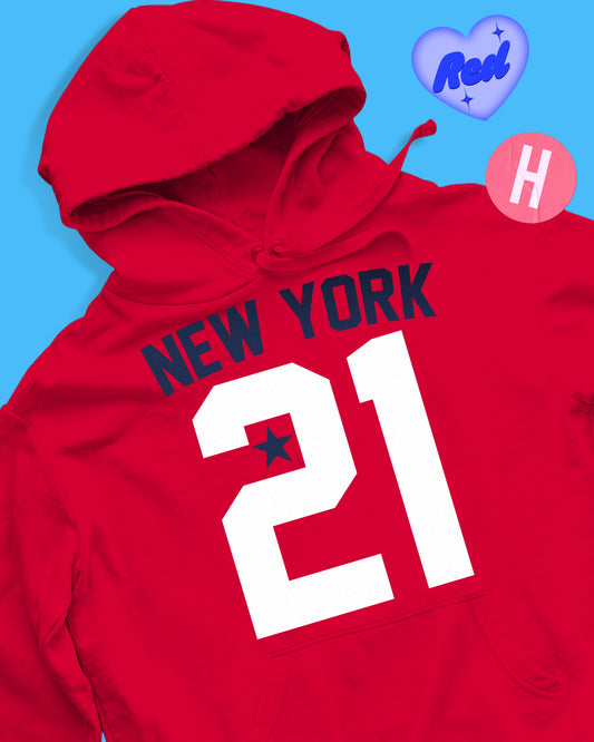 NEW YORK 21, soft style hoodie - red