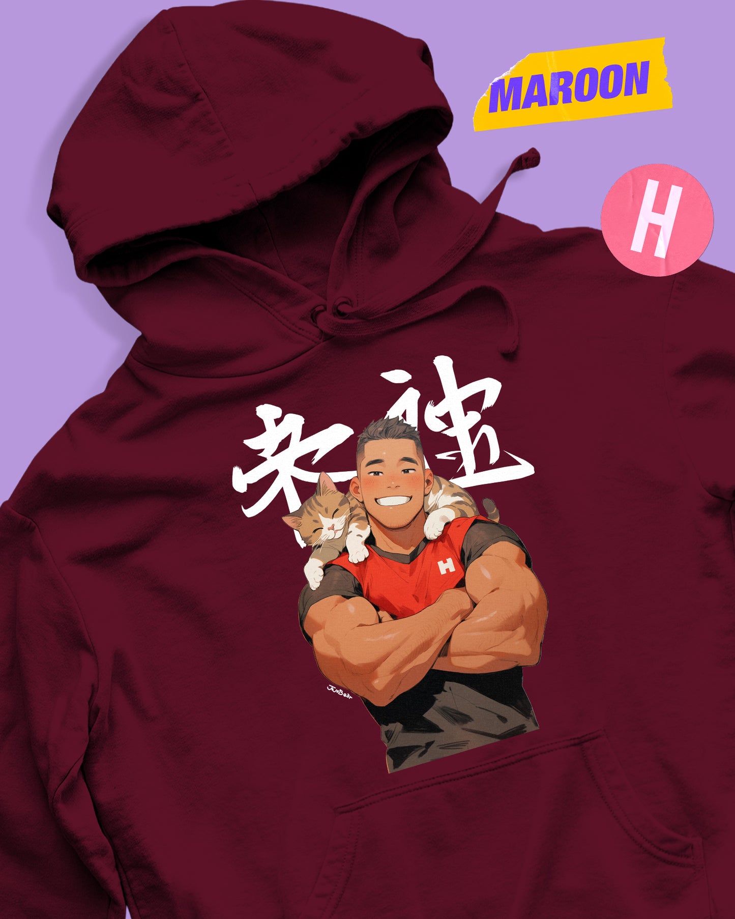 Hunky guy with kitten soft style hoodie - maroon