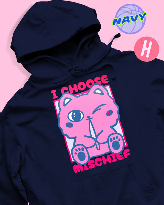 Kitten with daggers I choose mischief soft style hoodie - navy