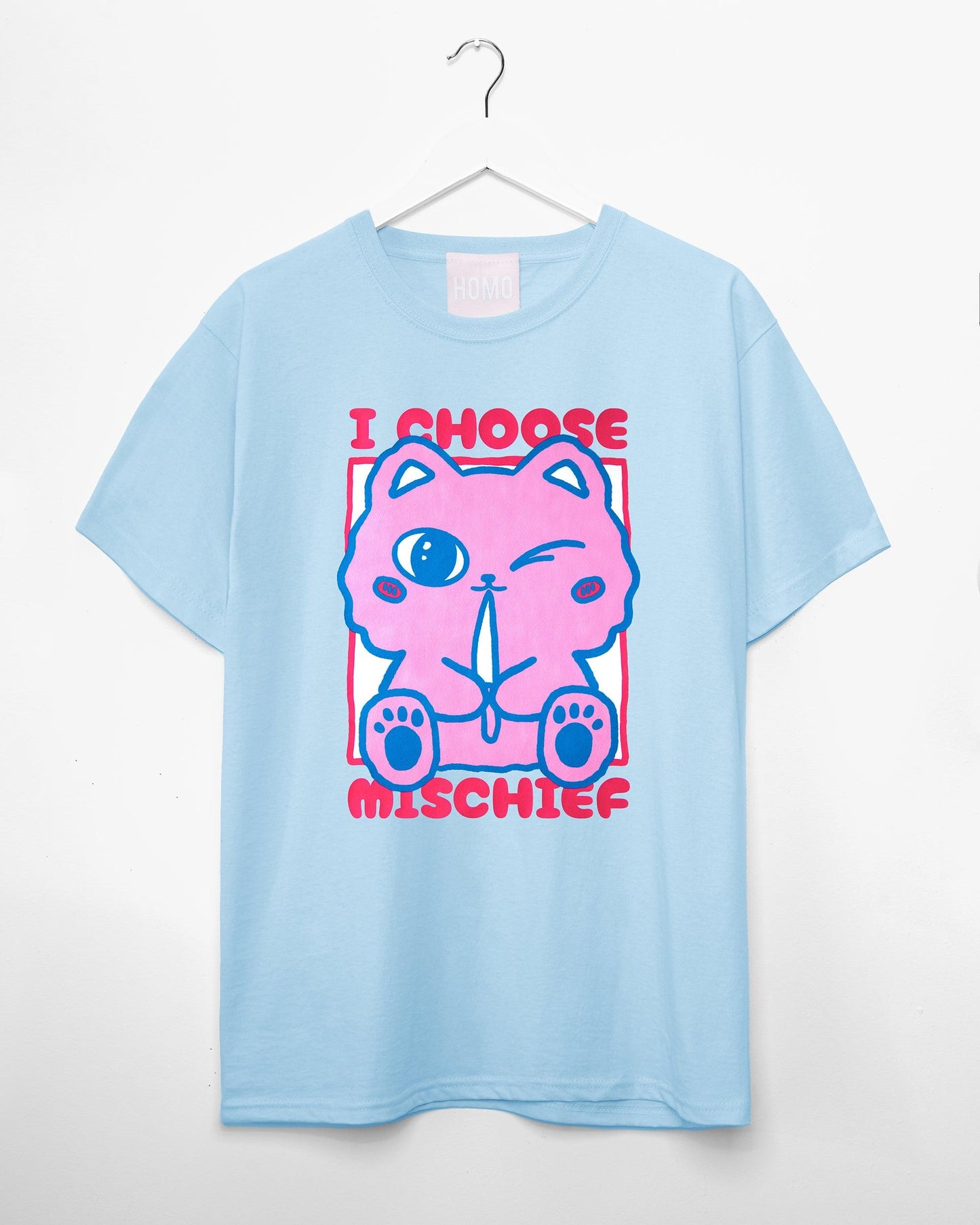 I choose mischief - light blue tshirt - HOMOLONDON