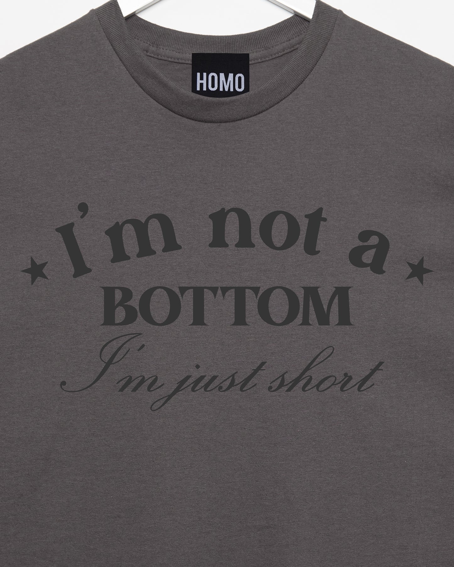 I'm not A BOTTOM i'm just SHORT, sleeveless tee - charcoal