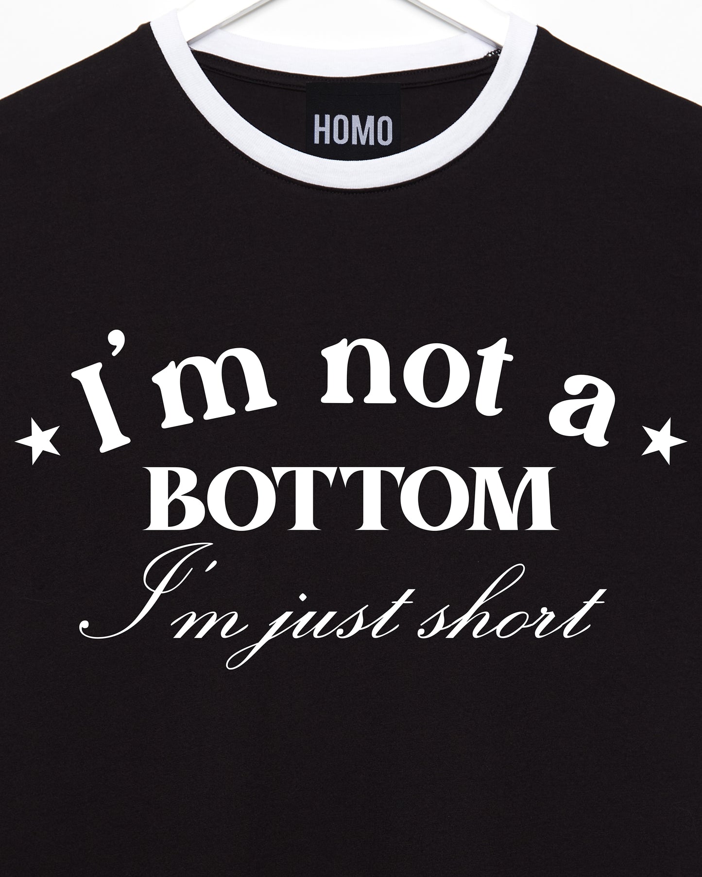 I'm not A BOTTOM i'm just SHORT, ringer tee - black/white