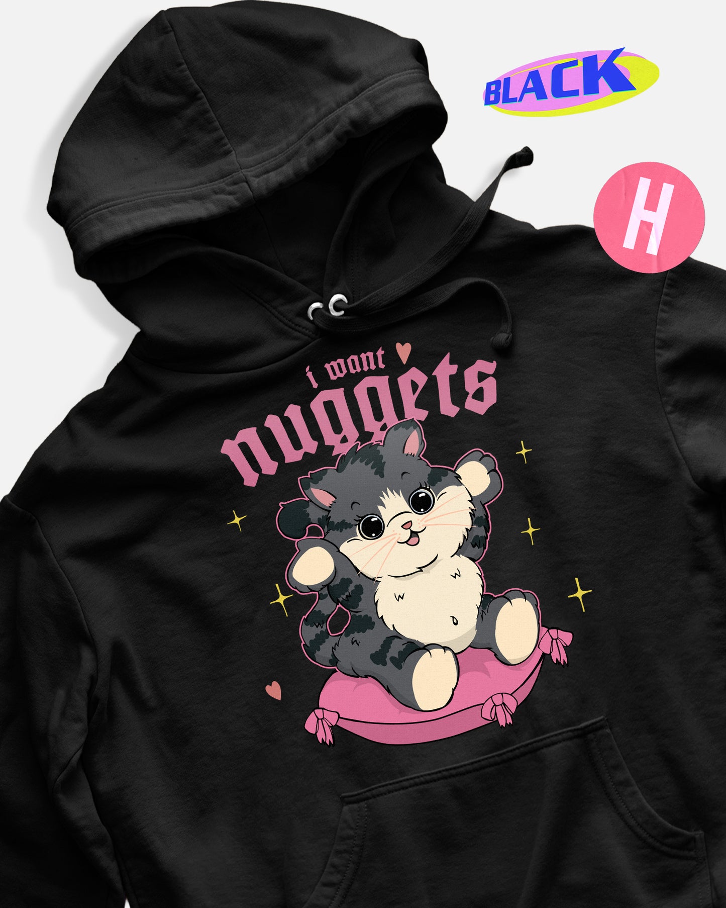 I want nuggets hungry kitten soft style hoodie - black