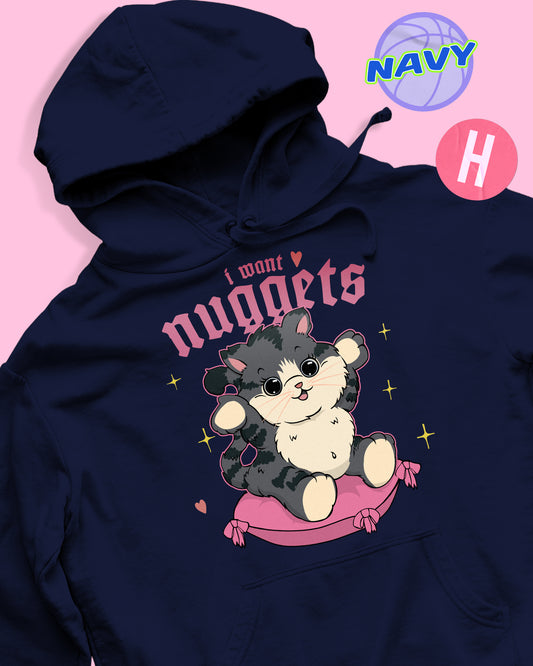 I want nuggets hungry kitten soft style hoodie - navy