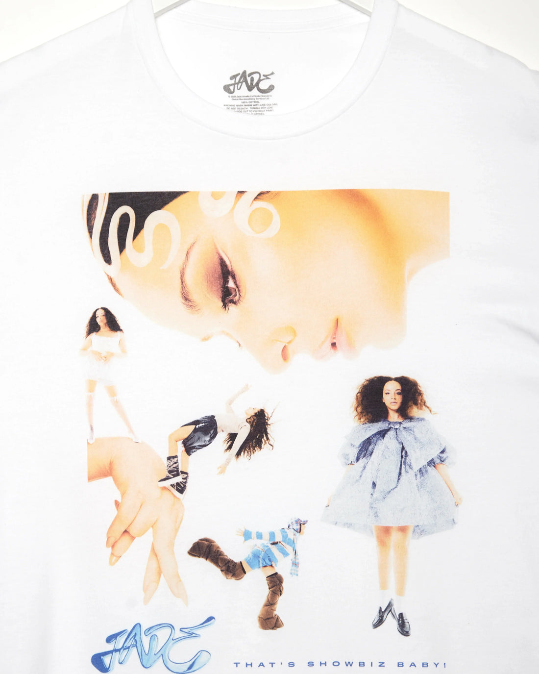 Official Jade: That's Showbiz Baby white low cut cropped tee