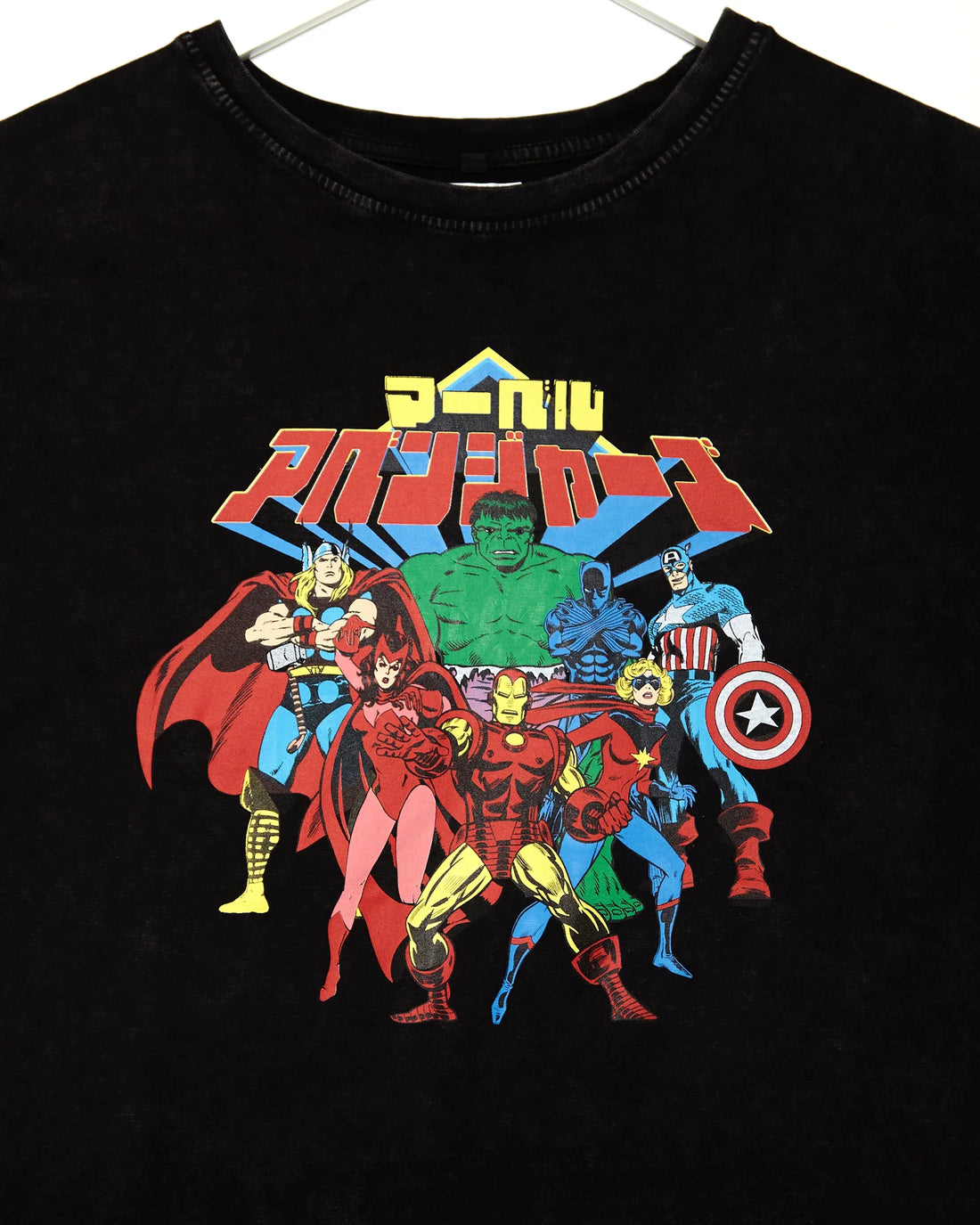 Official Marvel Comics, Avengers Japanese on stone wash tshirt - black