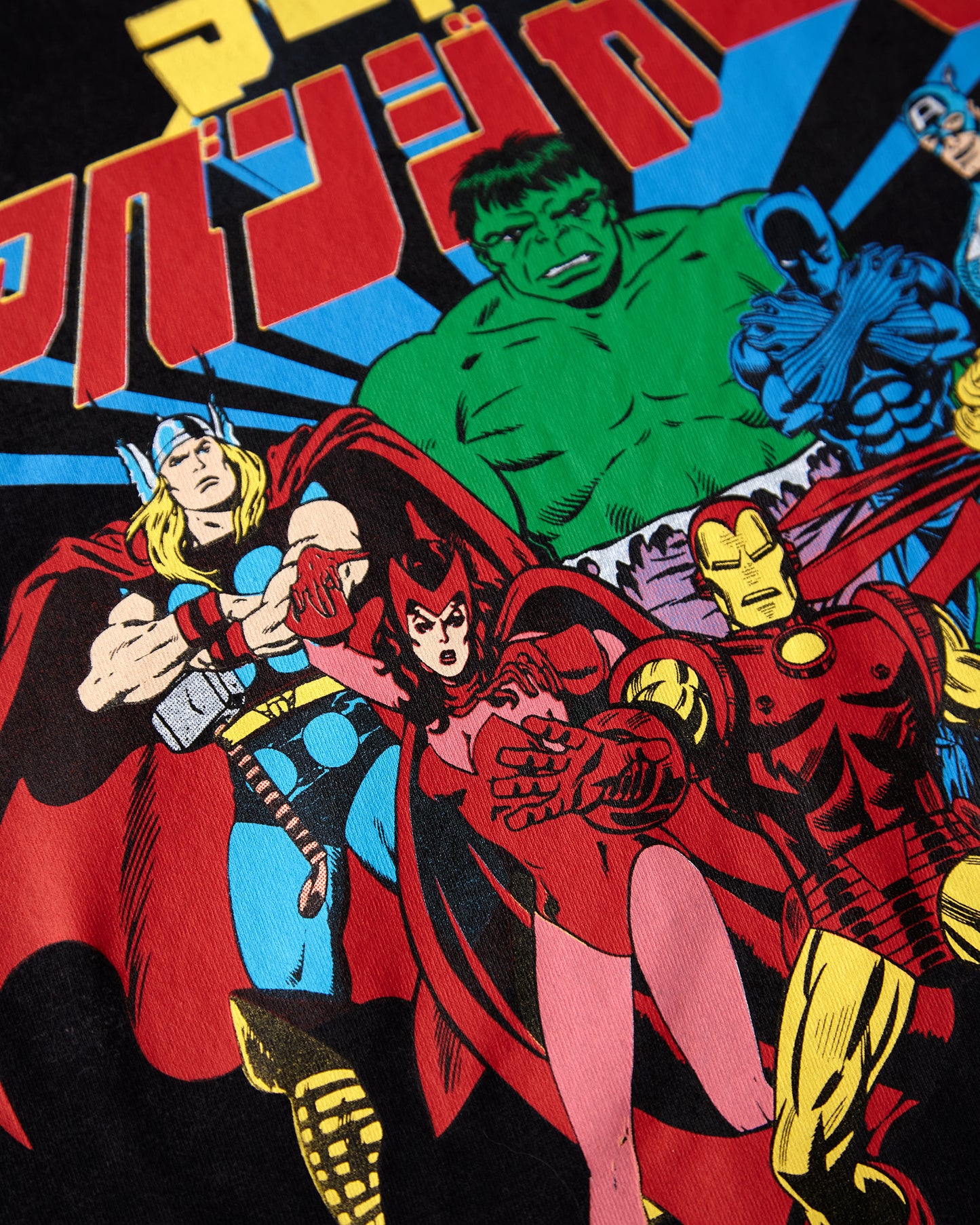 Official Marvel Comics, Avengers Japanese on stone wash tshirt - black