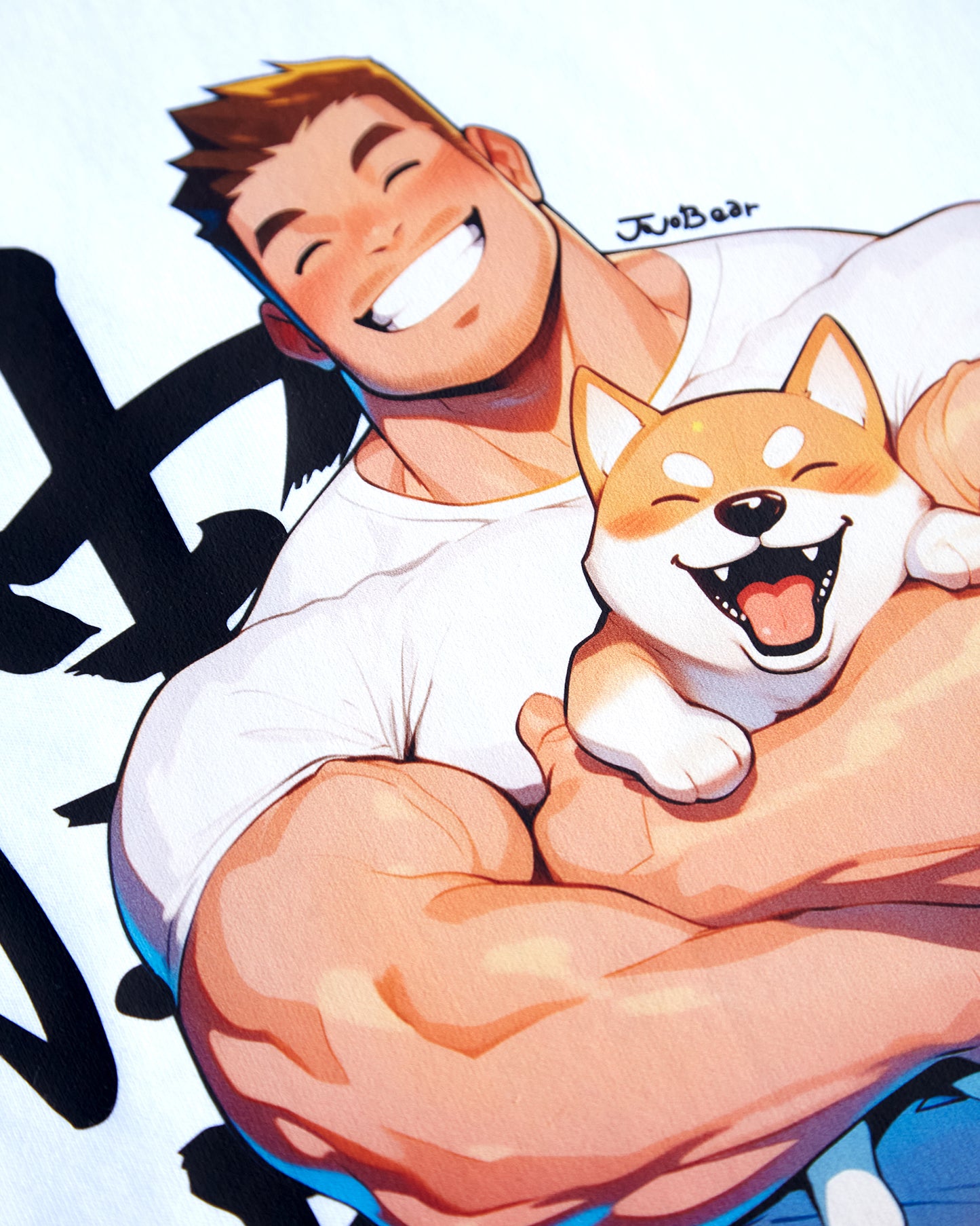 Jojo Bear: Hunky Hank with his Shiba Inu on white - sleeveless low cut crop top