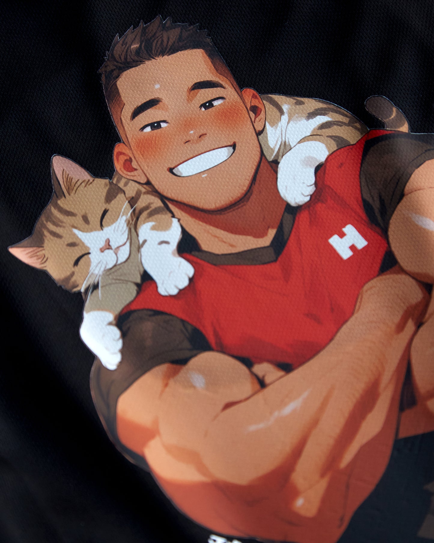 Jojo Bear: Hunky Joseph with kitten buddy on black - basket ball shorts