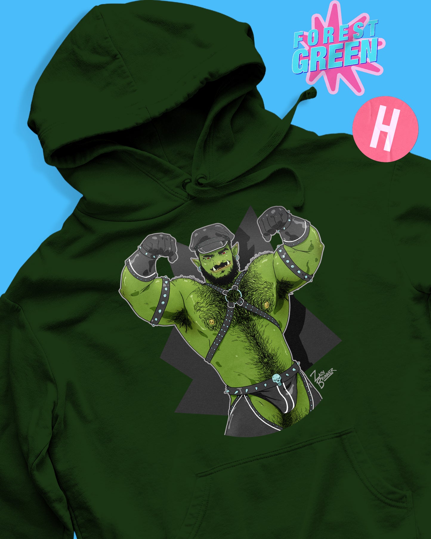 flexing daddy orc wearing leather soft style hoodie - green