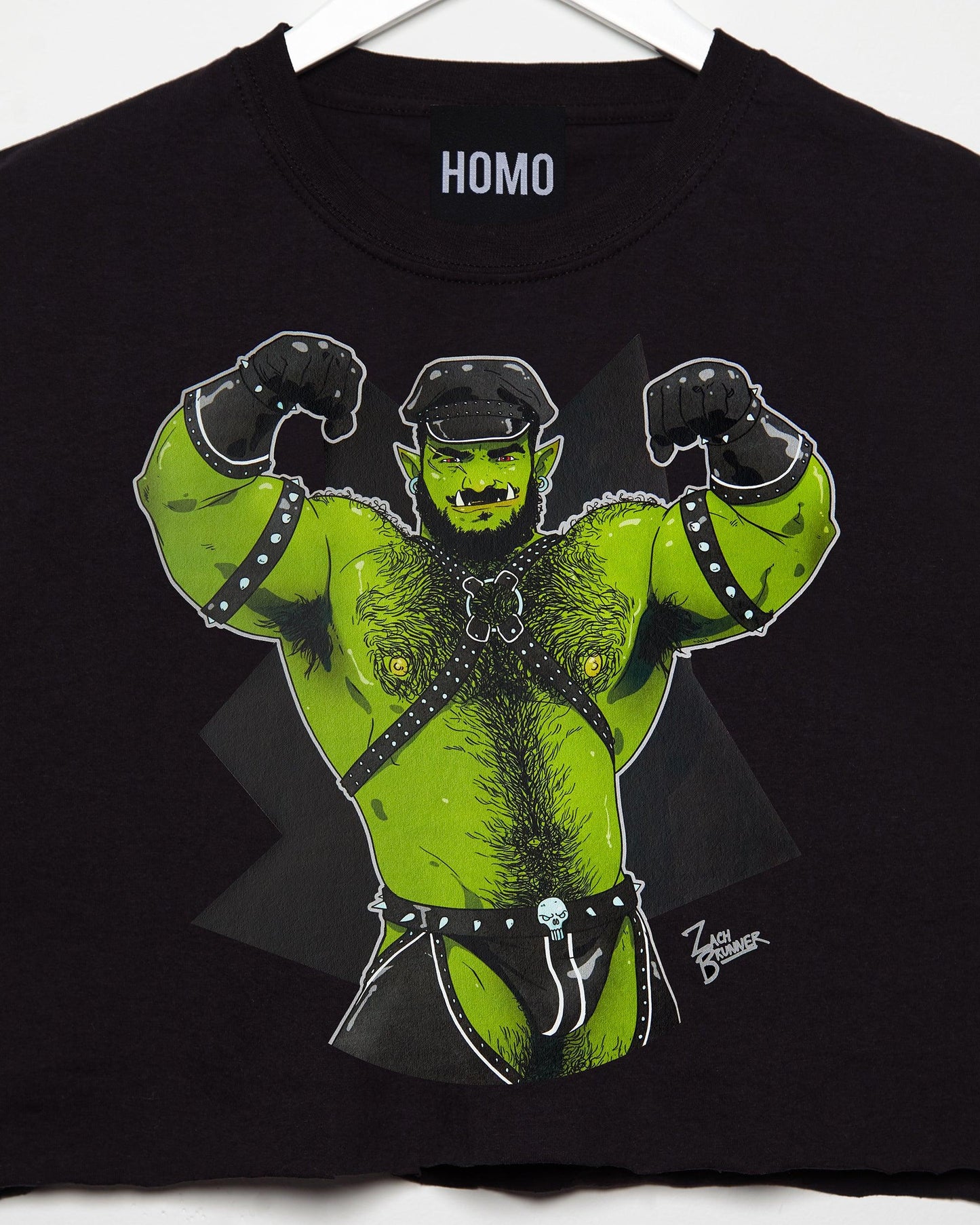 Leather daddy orc Rex loves to flex - mens sleeveless crop top - HOMOLONDON