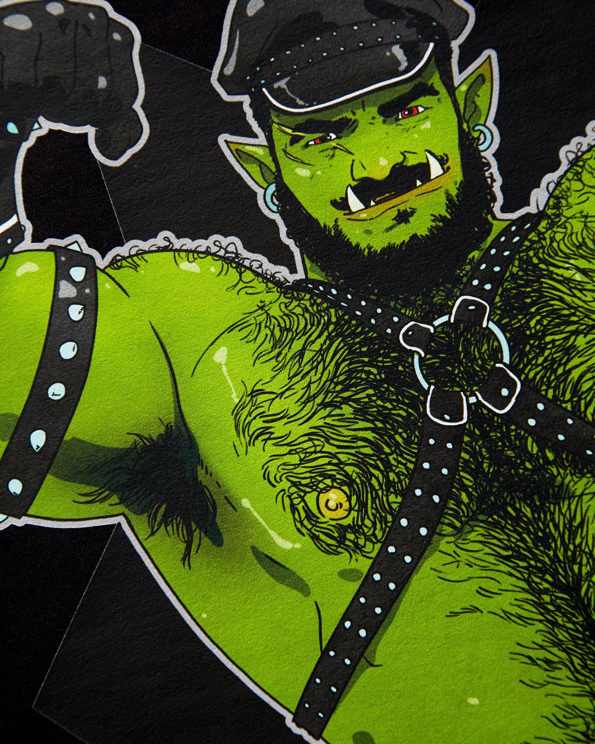 Leather daddy orc Rex loves to flex - mens sleeveless crop top - HOMOLONDON