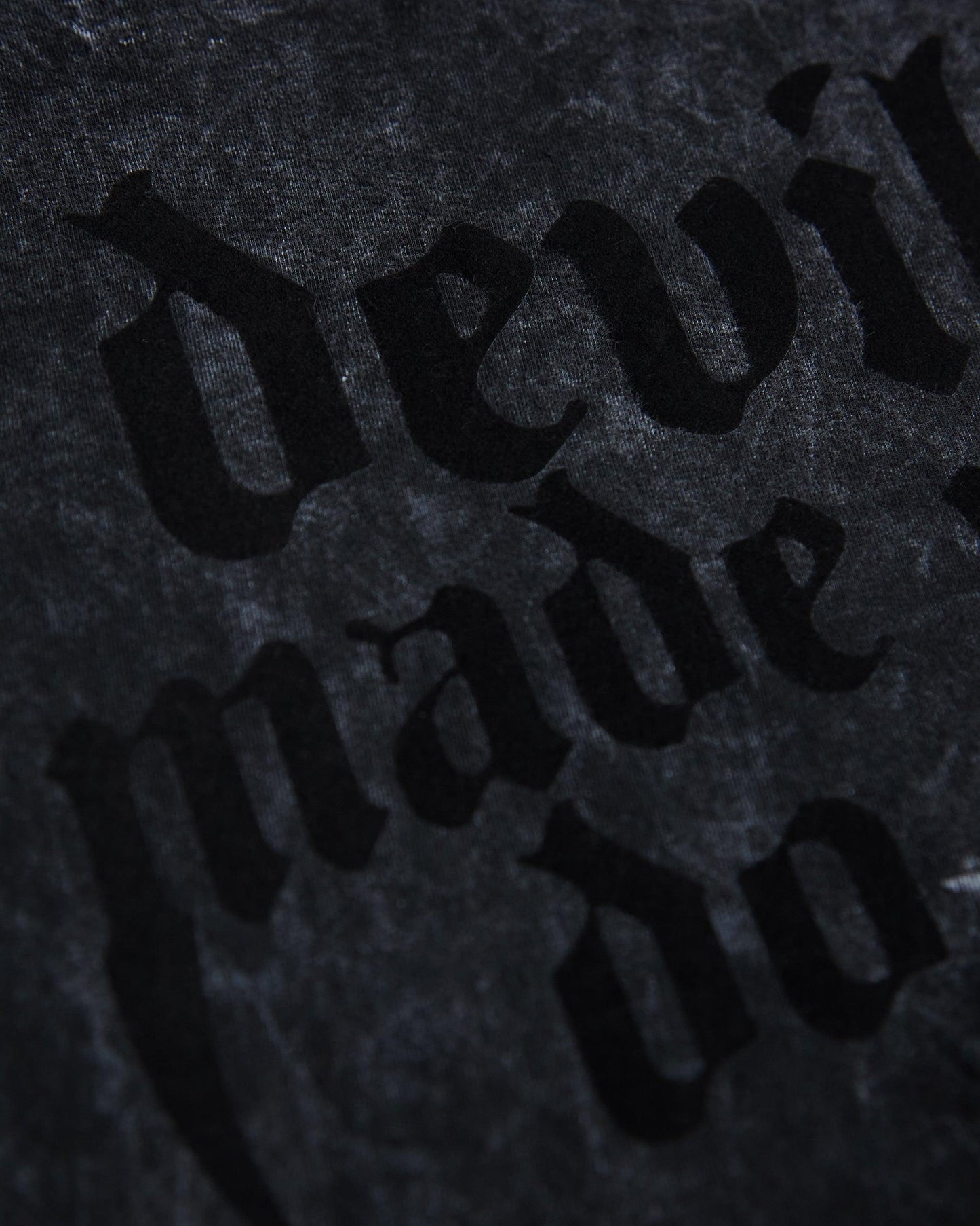 Devil made me do it, black flock on black stone wash tshirt