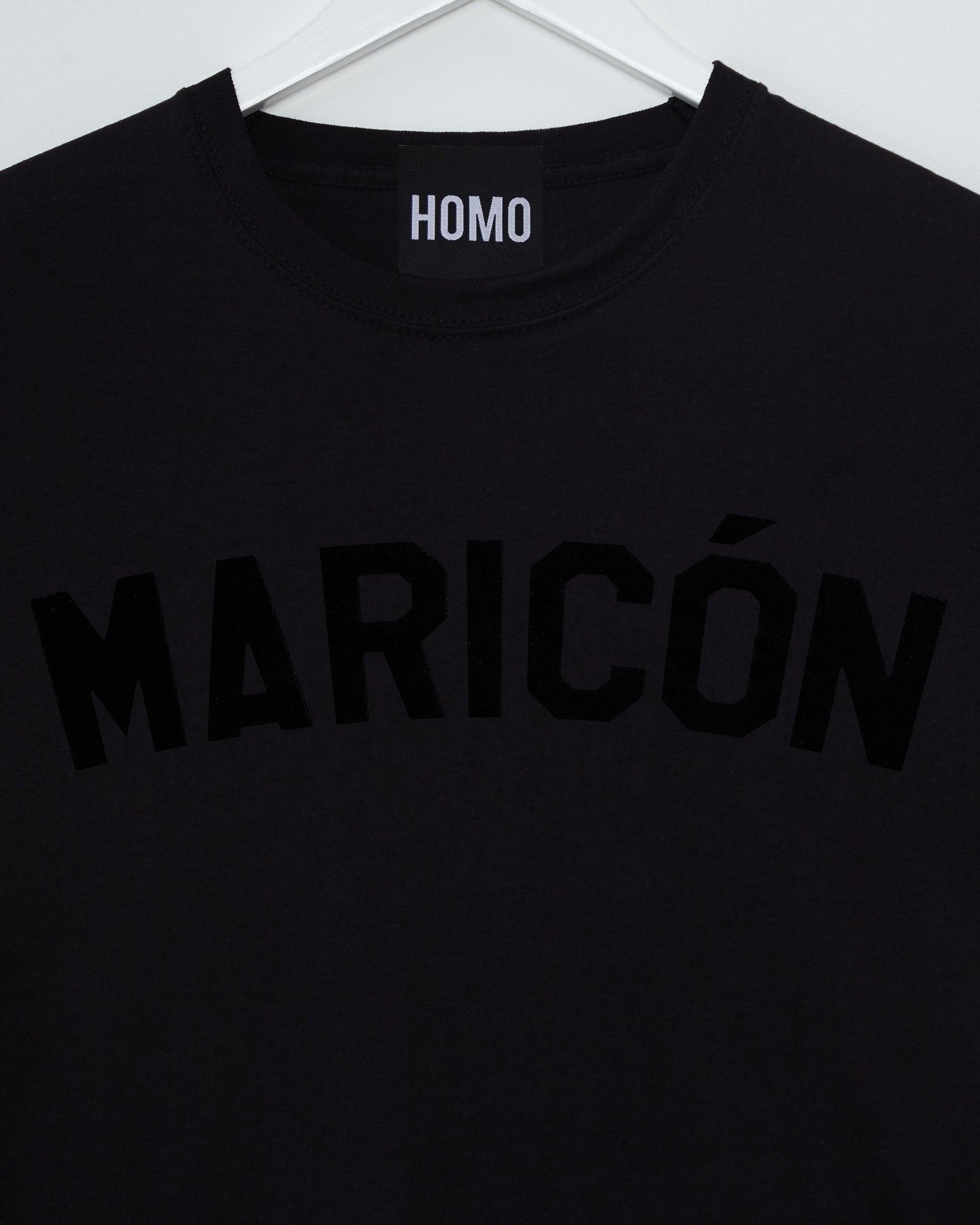 Black flock Maricón - black cropped tee / crop top - HOMOLONDON