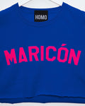 Fluorescent pink flock maricón - blue crop top - HOMOLONDON