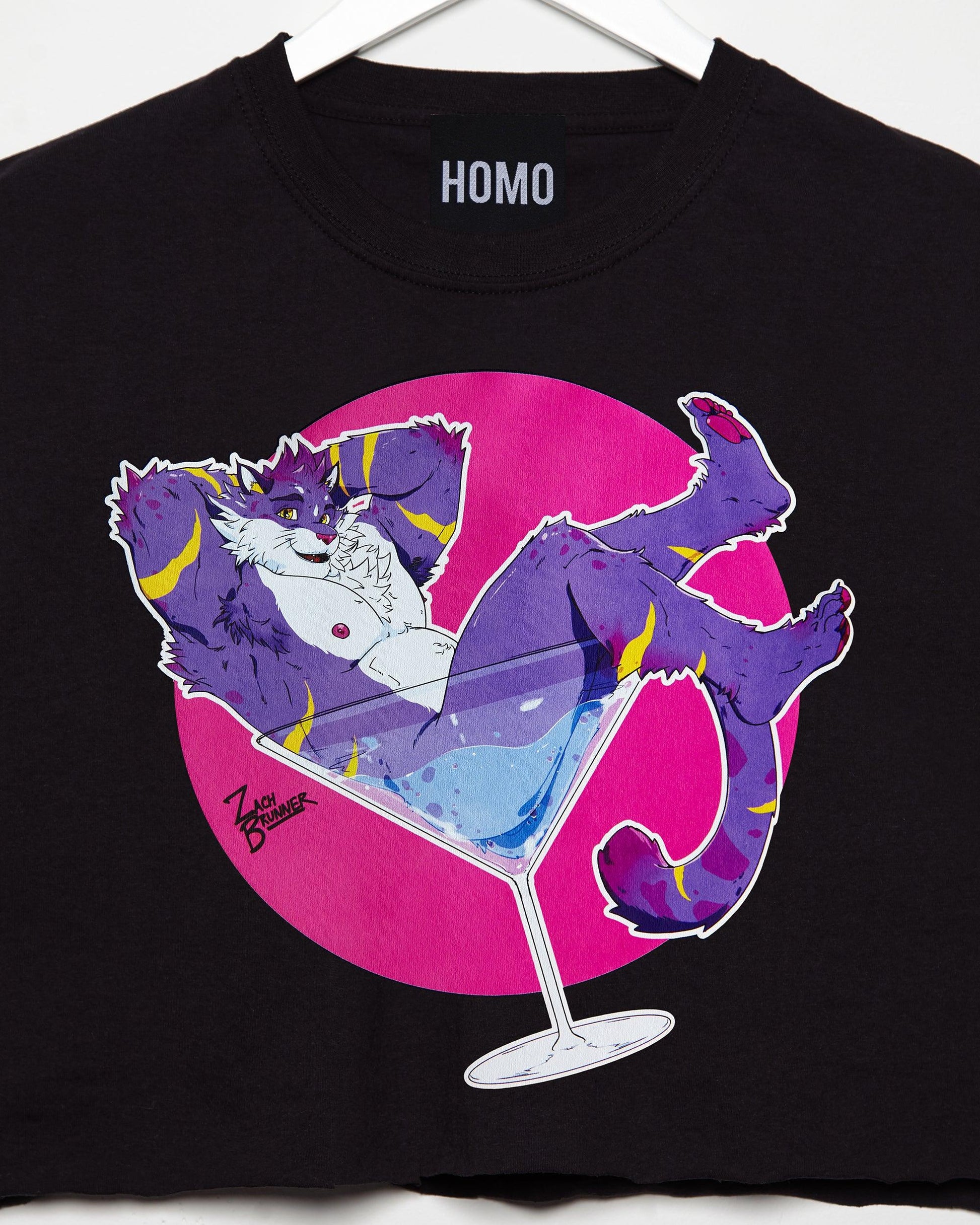 Marco the cocktail cat! on black - mens sleeveless crop top - HOMOLONDON