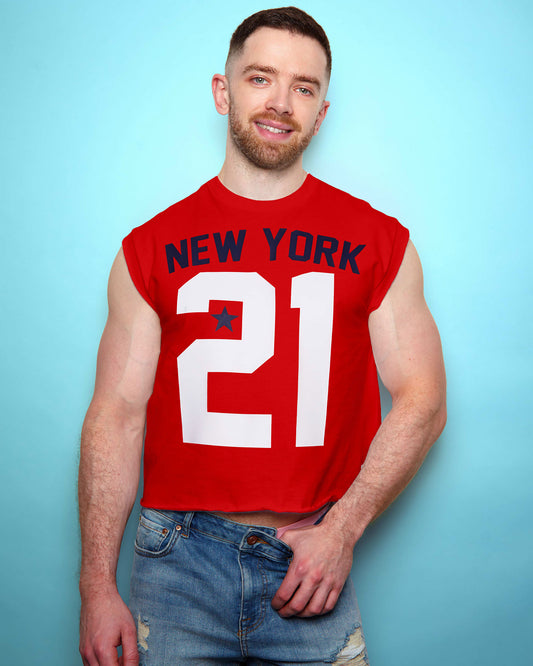 NEW YORK 21, low cut cropped tee - red
