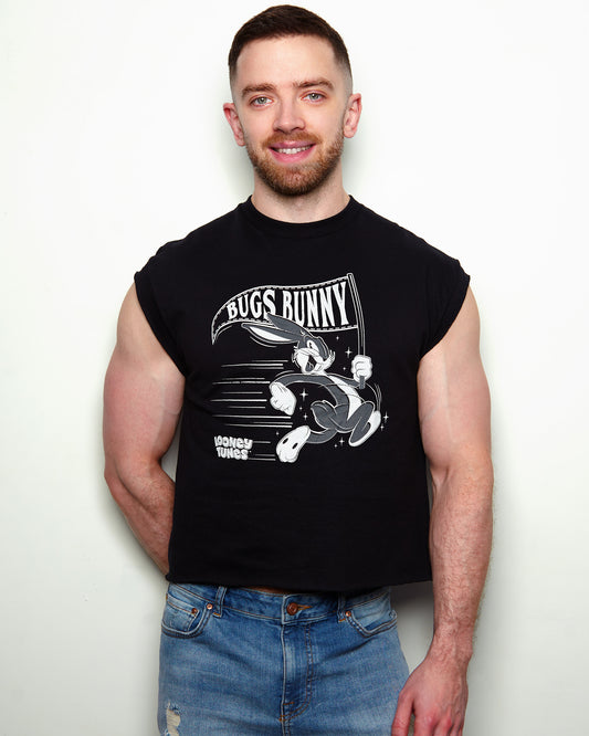 Official Looney Tunes: Retro Bugs with Flag, low cut cropped tee - black