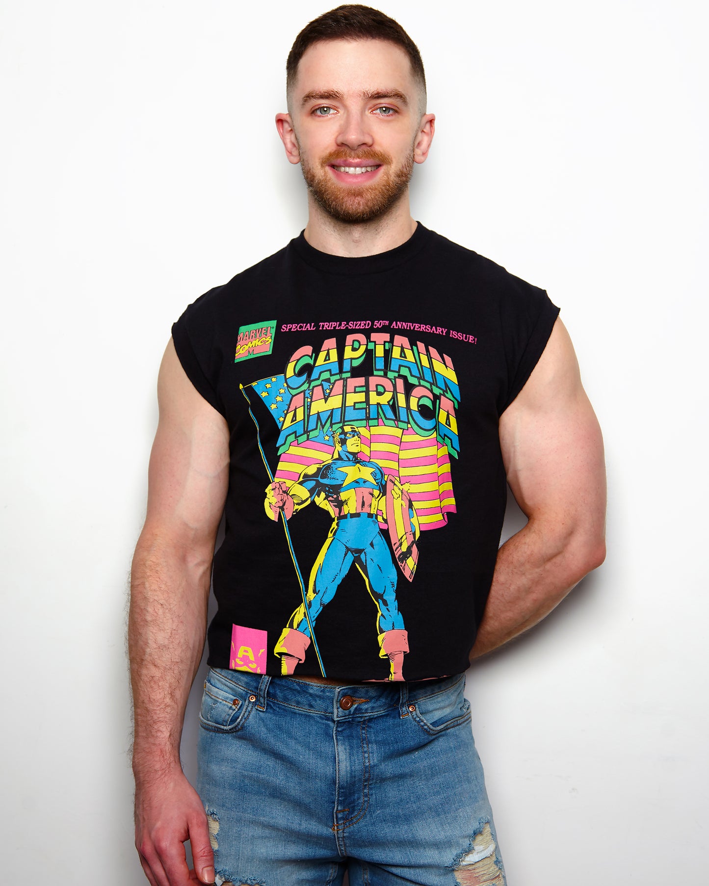 Official Marvel Comics, Captain America 50Th Anniversary, low cut cropped tshirt - black