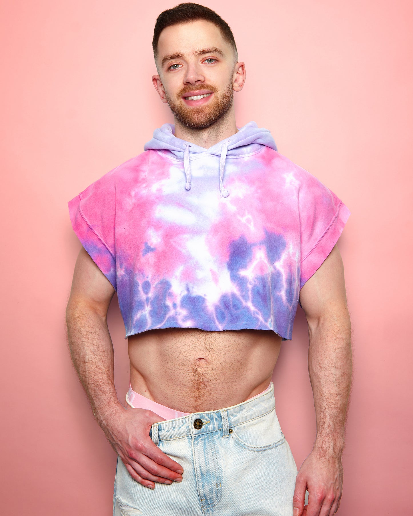 Pink tie-dye hooded sweatshirt - crop top