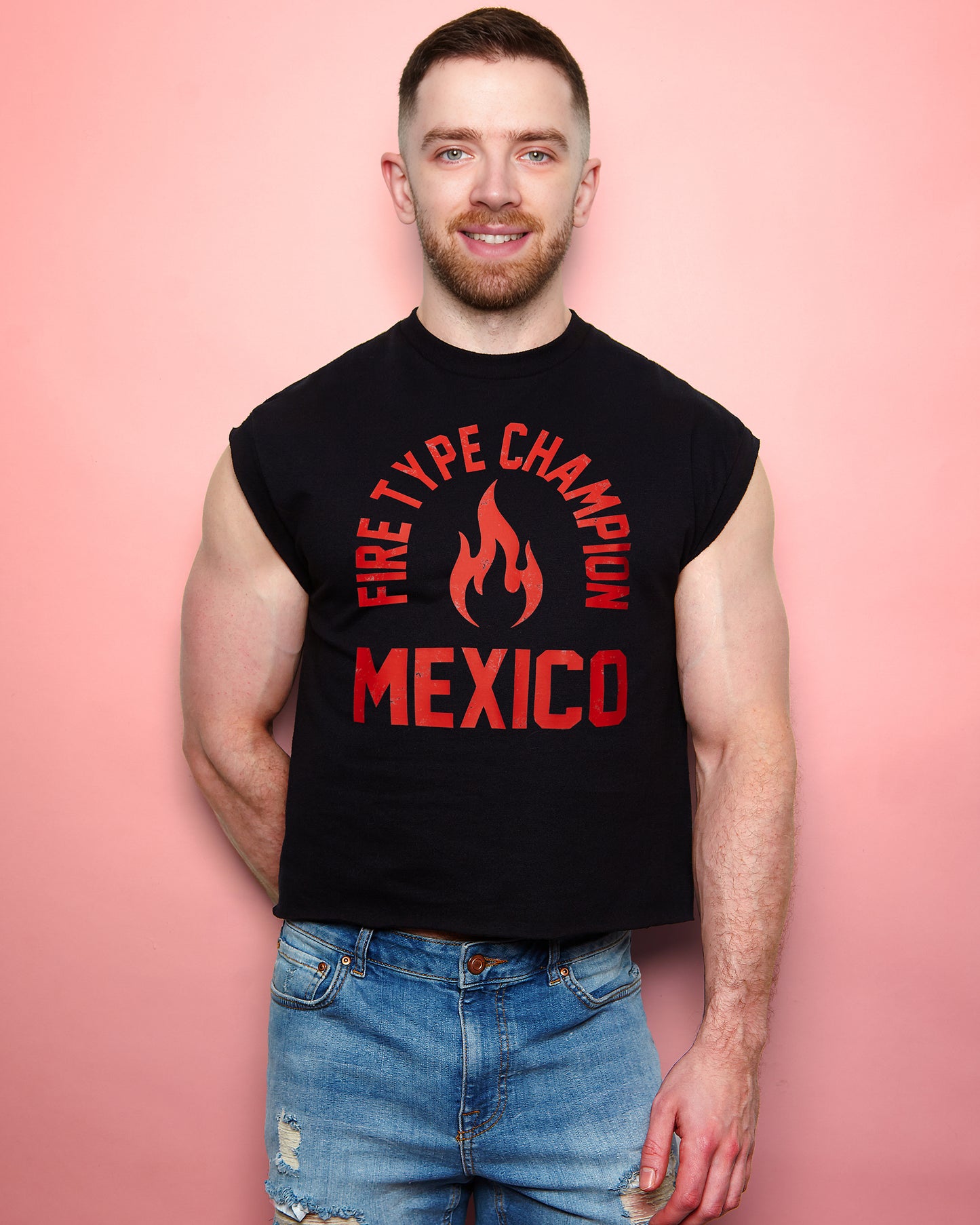 Fire Champion (Mexico) in red, low cut cropped tee - black