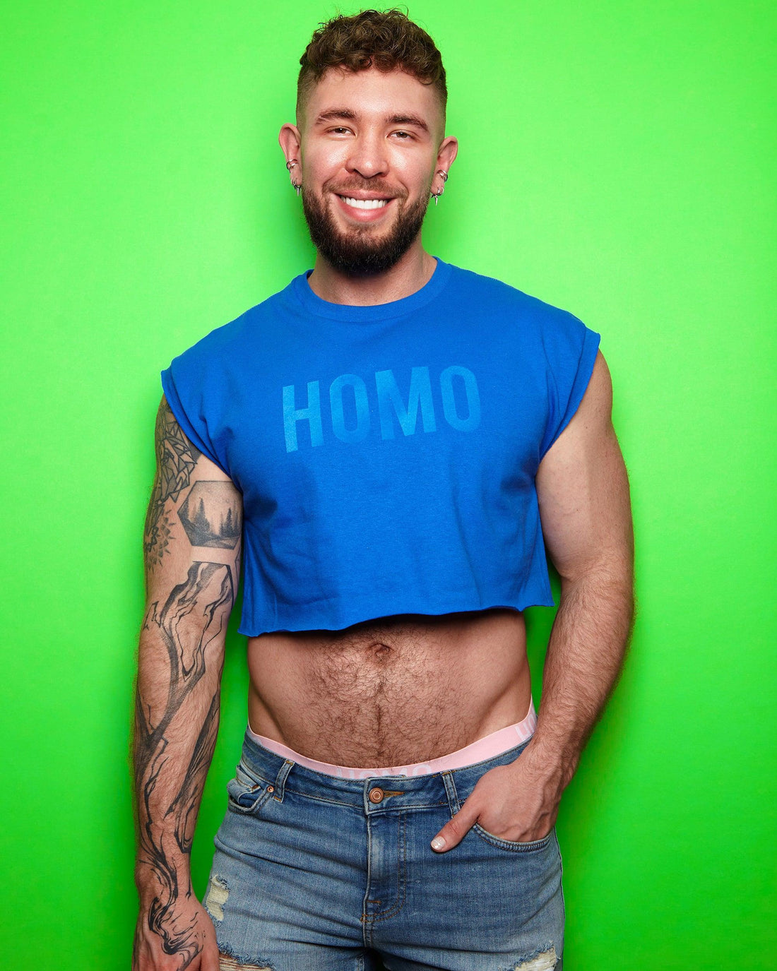 HOMO flock print blue - crop top - HOMOLONDON
