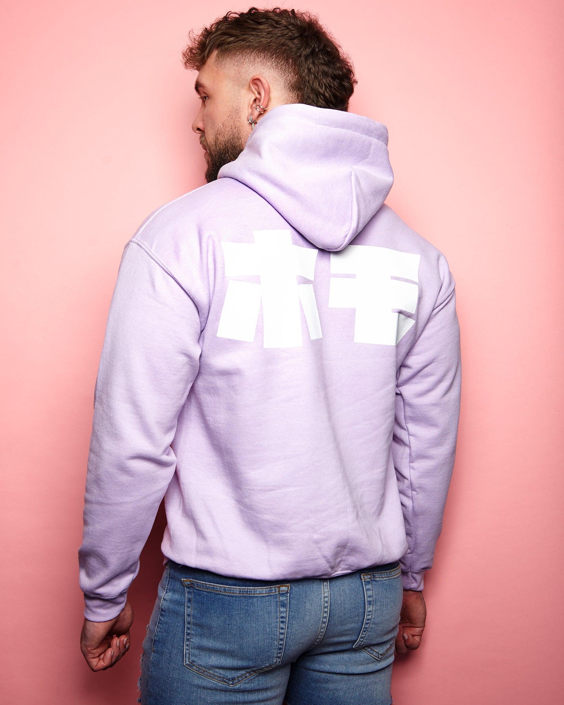 HOMO In Japanese, white on light purple - pullover hoodie. - HOMOLONDON
