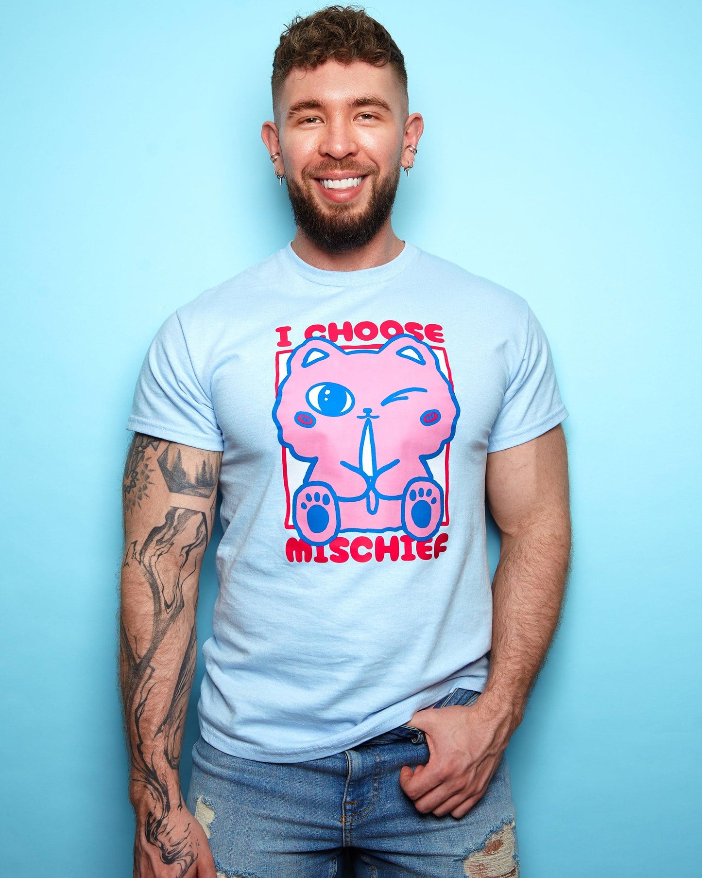 I choose mischief - light blue tshirt - HOMOLONDON