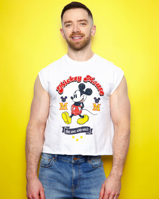 Disney Unisex T-Shirt: Mickey Mouse One & Only low cut cropped tee - white