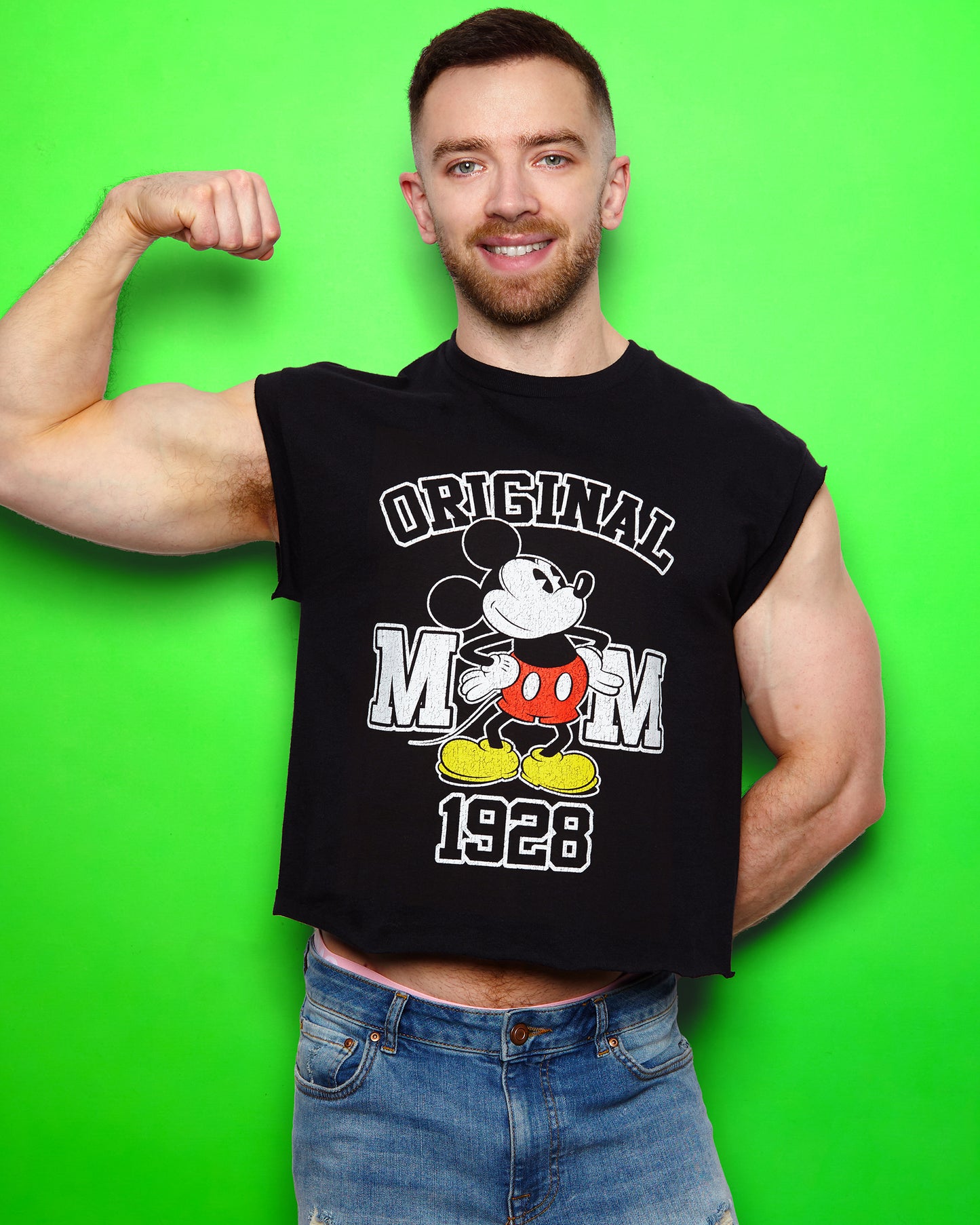 Disney Unisex T-Shirt: Mickey Mouse Original low cut cropped tee - Black