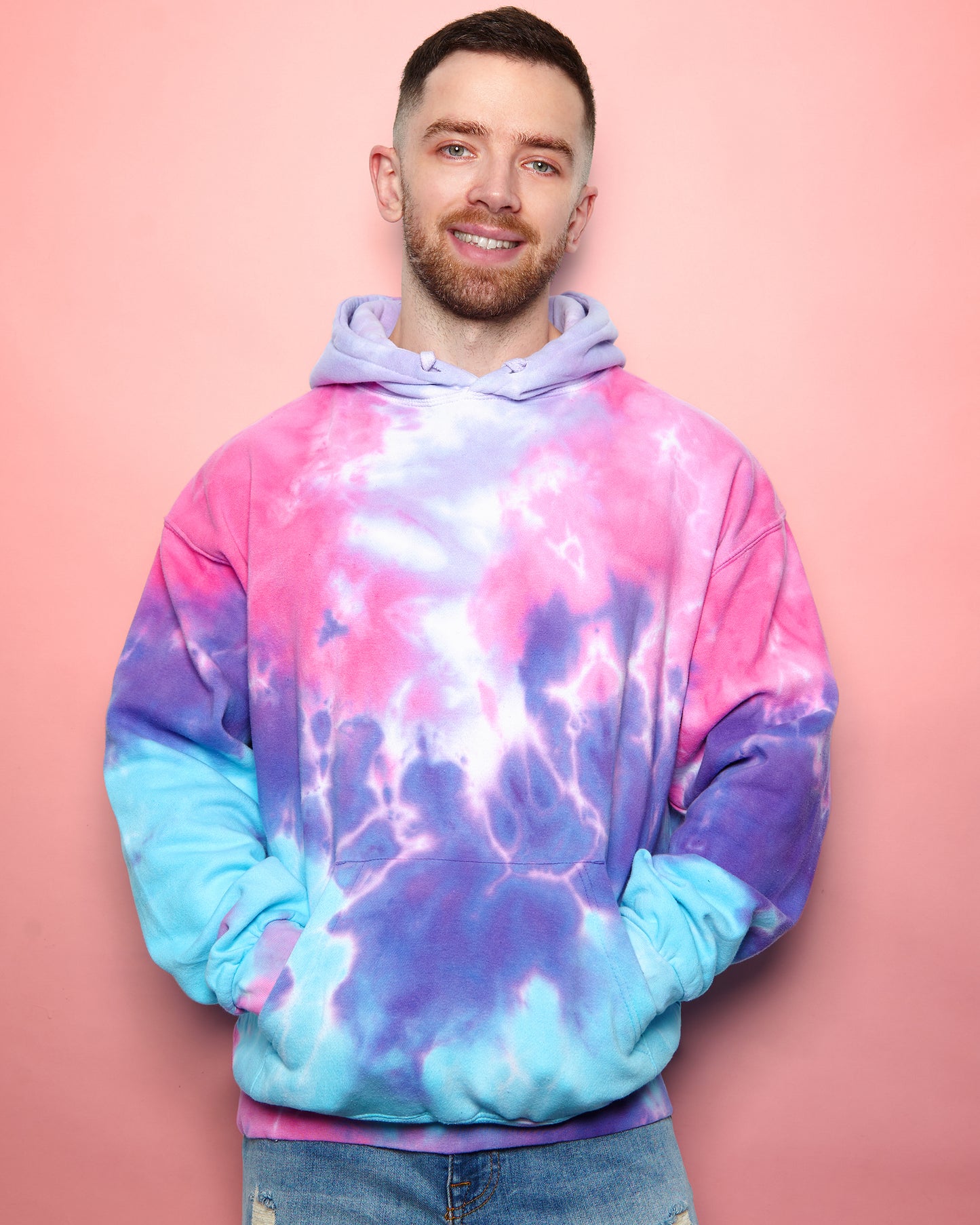 Pink tie-dye hooded sweatshirt
