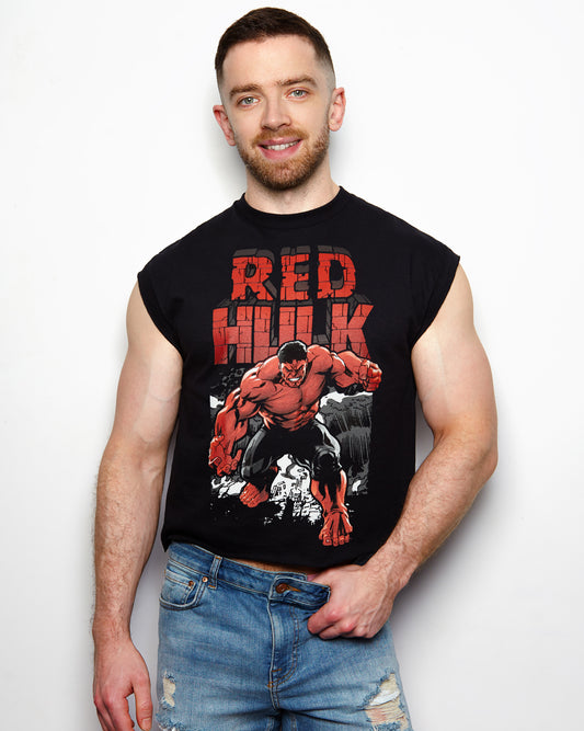 Official Marvel Comics, Red Hulk Comic low cut cropped t-shirt- black