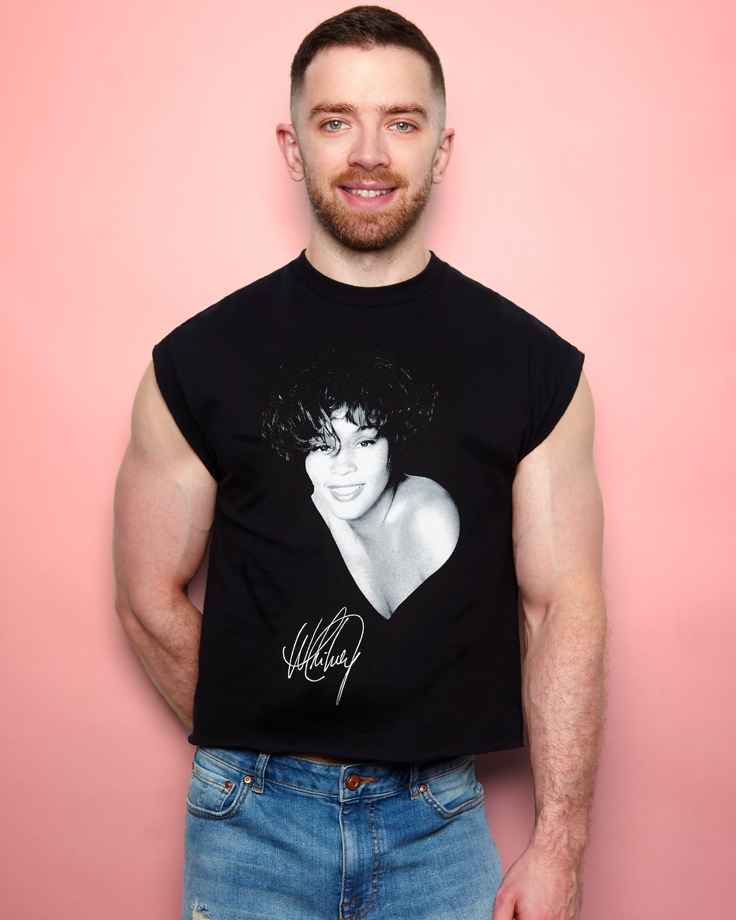 Official Whitney Houston, low cut cropped t-shirt - black