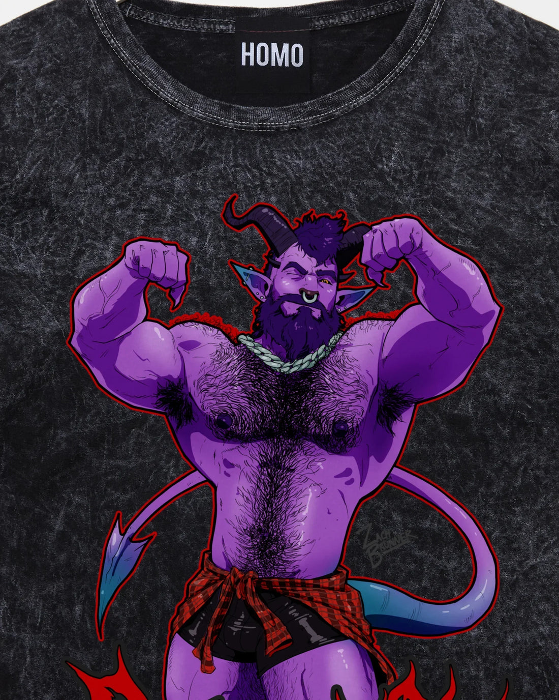 Demon core: Daddy demon bad boy, stone washed low cut cropped t-shirt