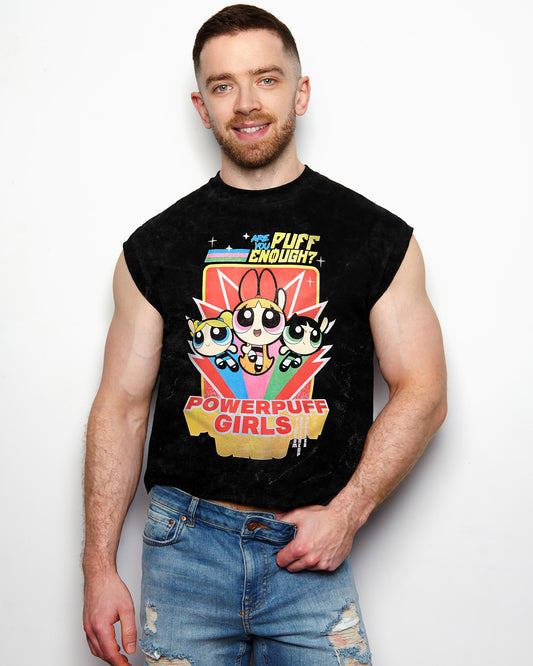 Official Powerpuff Girls, sleeveless low cut crop top - distressed black