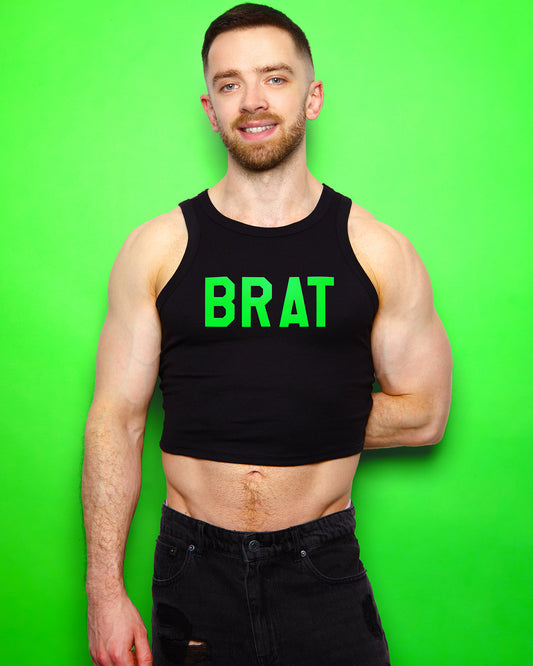Fluorescent green flock BRAT - low cut tank crop