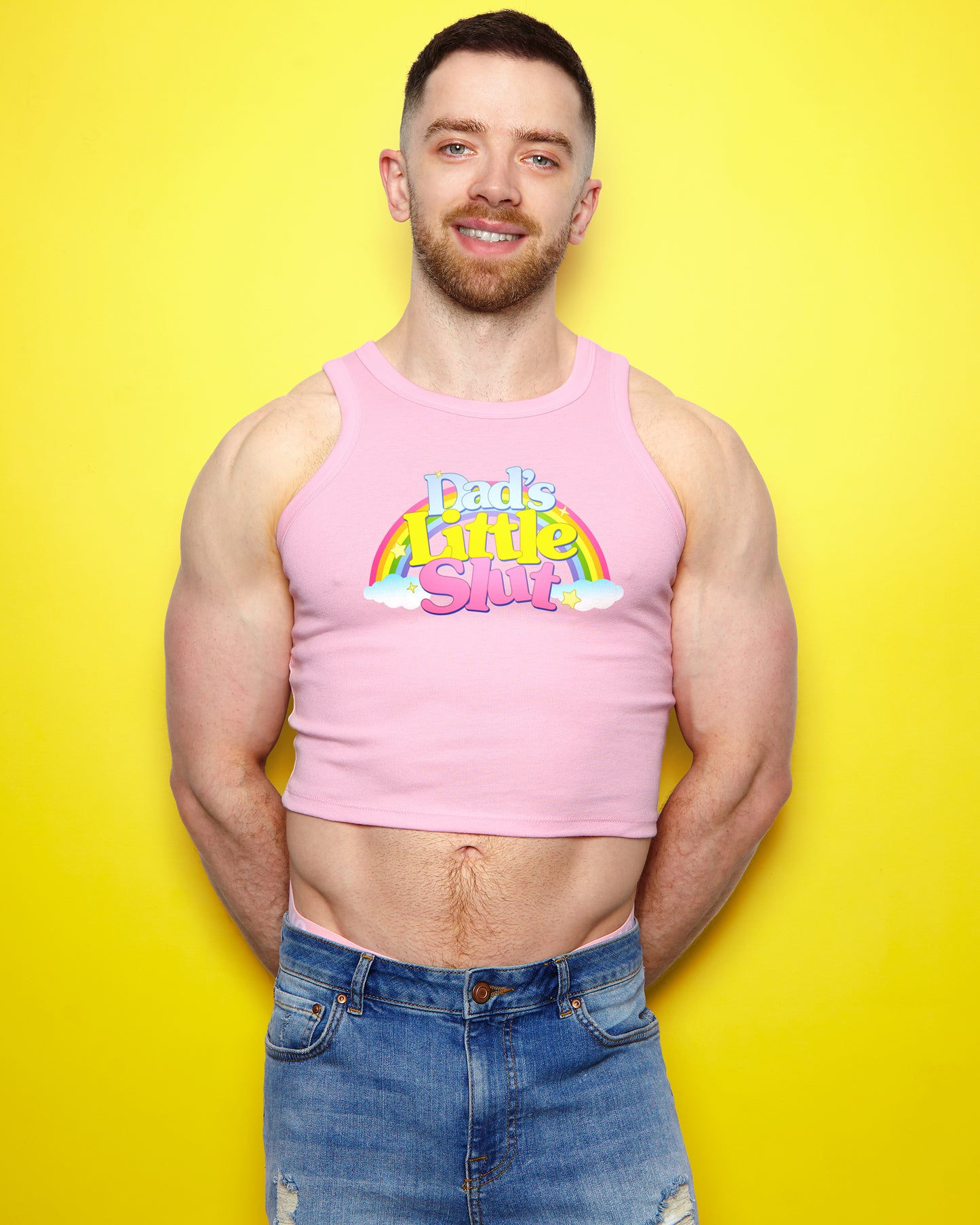 Dad's little s/ut on light pink -  low cut cropped tank