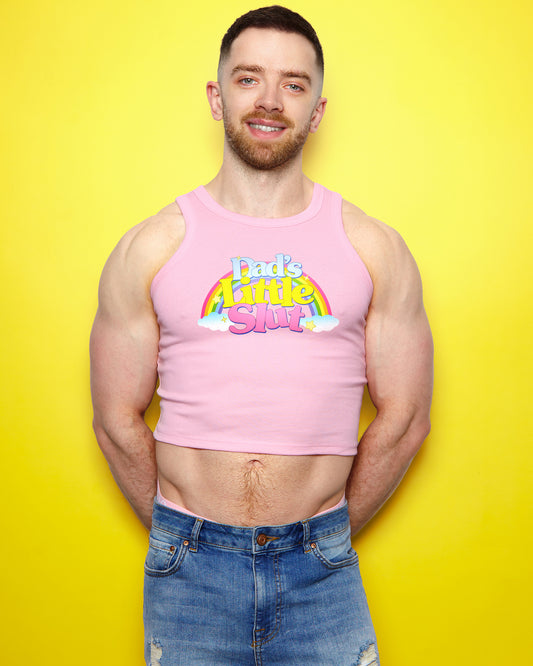 Dad's little s/ut on light pink -  low cut cropped tank