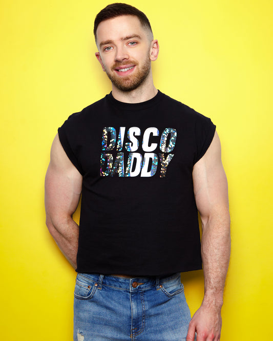 DISCO DADDY, sparkle on black - low cut crop top