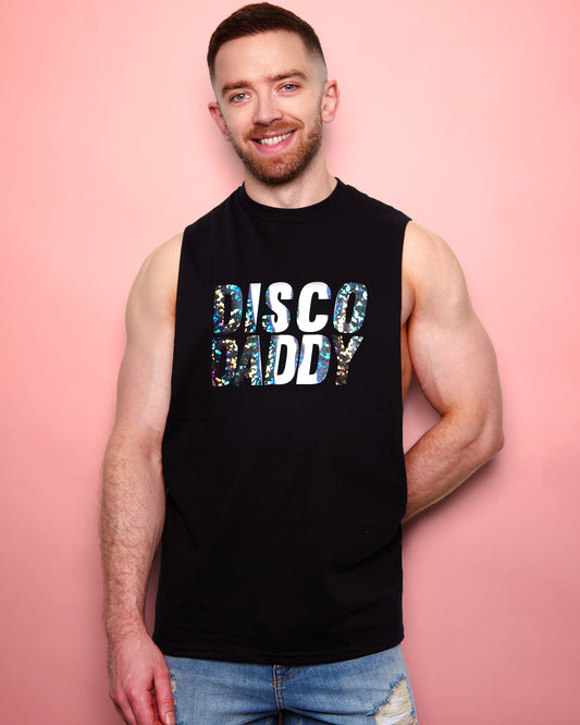 DISCO DADDY, sparkle on black - sideless tshirt