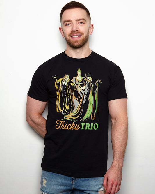 DISNEY VILLAINS: Cruella de ville, Hades and maleficent the Tricky Trio on black - tshirt