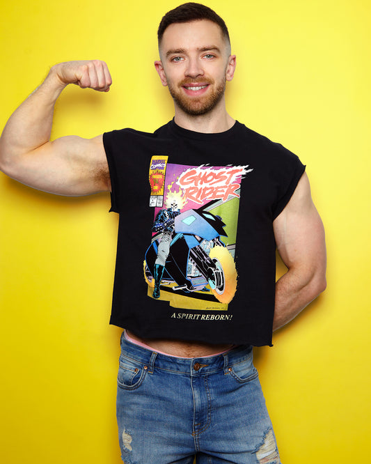 Official Marvel Comics, Ghost Rider Spirit Reborn Comic Cover on black - low cut cropped tee