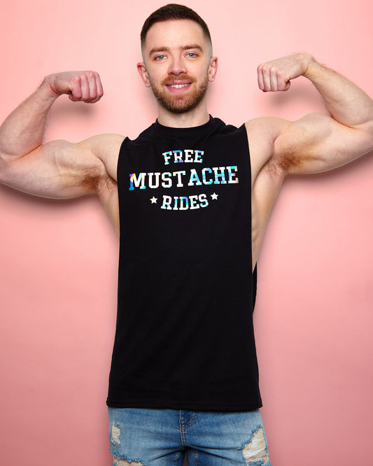 Free mustache rides, hologram - mens sideless tshirt