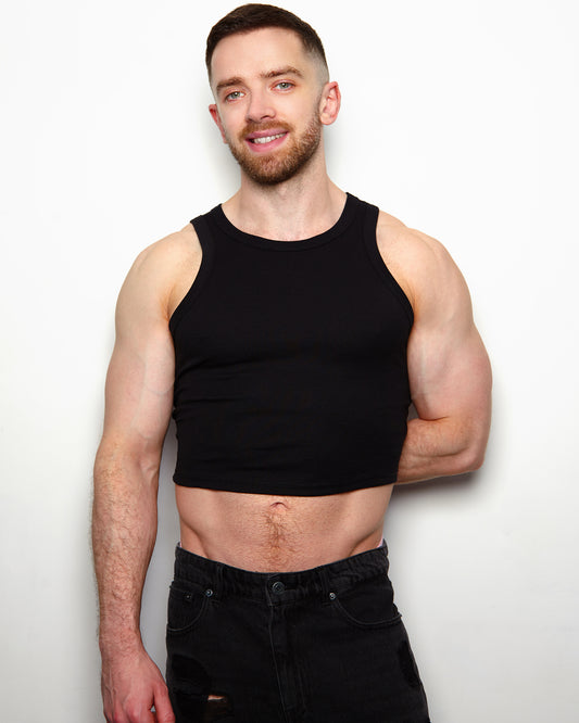 No Print just vibes: black low cut cropped tank
