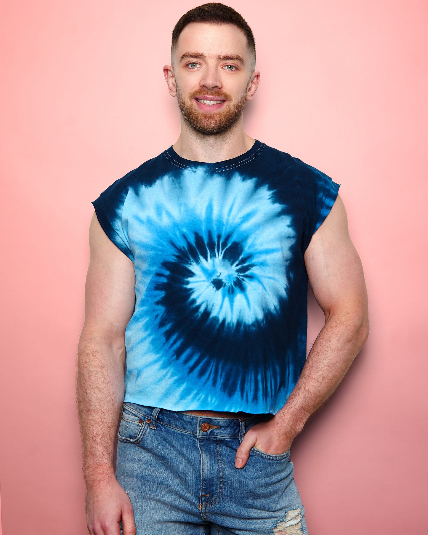 No Print just vibes: Blue tie-dye low cut crop top