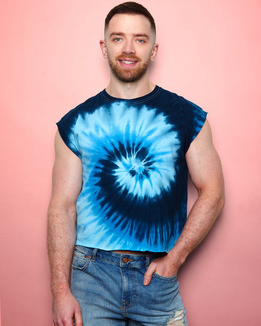 No Print just vibes: Blue tie-dye low cut crop top