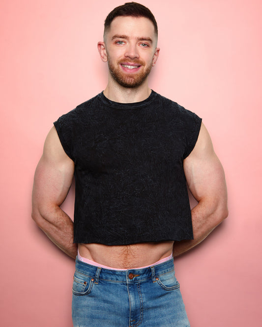 No Print just vibes: Stone wash low cut crop top