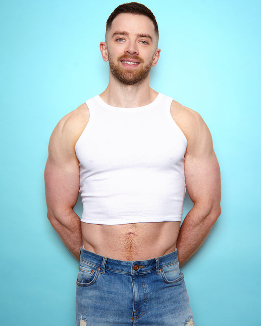 No Print just vibes: white low cut cropped tank