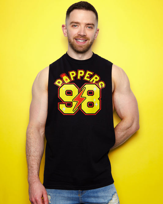 P*ppers 98 sports jersey style on black sleeveless tshirt